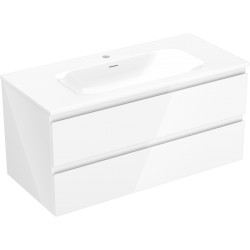 MEXEN/S - Orio kúpeľňová skrinka 100 cm s umývadlom Vela, 2 zásuvky, biela lesk (91A10-10047-2-BFF00-W23M00)