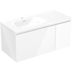 MEXEN/S - Orio kúpeľňová skrinka 100 cm s umývadlom Vela ľavá, 1S, 1D, biela lesk (91A13-10047-3-BBFF00-W23L00)