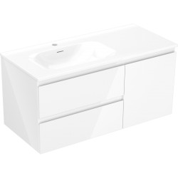 MEXEN/S - Orio kúpeľňová skrinka 100 cm s umývadlom Vela ľavá, 2S, 1D, biela lesk (91A13-10047-3-BBFFF00-W23L00)