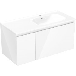 MEXEN/S - Orio kúpeľňová skrinka 100 cm s umývadlom Vela pravá, 1S, 1D, biela lesk (91A13-10047-3-BBFF00-W23P00)