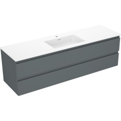 MEXEN/S - Orio kúpeľňová skrinka 160 cm s umývadlom Otis, 2 zásuvky, grafit mat/biela mat (91A10-16047-2-BFF66-W18M01)