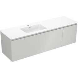 MEXEN/S - Orio kúpeľňová skrinka 160 cm s umývadlom Otis ľavá, 1S, 1D, sivá mat/biela mat (91A13-16047-3-BBFF62-W18L01)