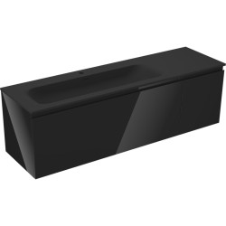 MEXEN/S - Orio kúpeľňová skrinka 160 cm s umývadlom Vela ľavá, 1S, 1D, čierna lesk/čierna mat (91A13-16047-3-BBFF70-W23L71)