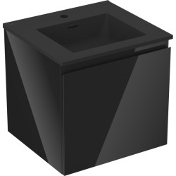 MEXEN/S - Orio kúpeľňová skrinka 50 cm s umývadlom Otis, 1 šuplík, čierna lesk/čierna mat (91A10-05047-1-BF70-W18M71)