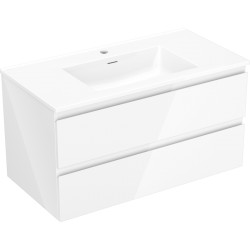MEXEN/S - Orio kúpeľňová skrinka 90 cm s umývadlom Otis, 2 zásuvky, biela lesk (91A10-09047-2-BFF00-W18M00)