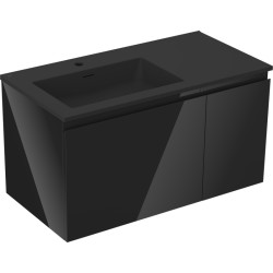 MEXEN/S - Orio kúpeľňová skrinka 90 cm s umývadlom Otis ľavá, 1S, 1D, čierna lesk/čierna mat (91A13-09047-3-BBFF70-W18L71)