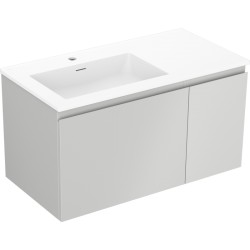 MEXEN/S - Orio kúpeľňová skrinka 90 cm s umývadlom Otis ľavá, 1S, 1D, sivá mat/biela mat (91A13-09047-3-BBFF62-W18L01)