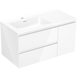 MEXEN/S - Orio kúpeľňová skrinka 90 cm s umývadlom Otis ľavá, 2S, 1D, biela lesk (91A13-09047-3-BBFFF00-W18L00)