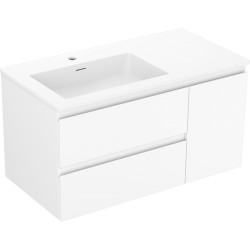 MEXEN/S - Orio kúpeľňová skrinka 90 cm s umývadlom Otis ľavá, 2S, 1D, biela mat (91A13-09047-3-BBFFF01-W18L01)