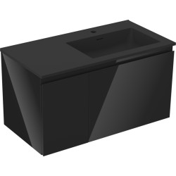 MEXEN/S - Orio kúpeľňová skrinka 90 cm s umývadlom Otis pravá, 1S, 1D, čierna lesk/čierna mat (91A13-09047-3-BBFF70-W18P71)