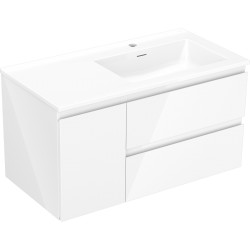 MEXEN/S - Orio kúpeľňová skrinka 90 cm s umývadlom Otis pravá, 2S, 1D, biela lesk (91A13-09047-3-BBFFF00-W18P00)