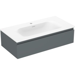 MEXEN/S - Orio kúpeľňová skrinka 90 cm s umývadlom Vela, 1 šuplík, grafit mat/biela mat (91A10-09023-1-BF66-W23M01)