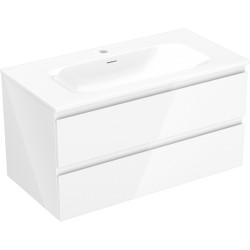 MEXEN/S - Orio kúpeľňová skrinka 90 cm s umývadlom Vela, 2 zásuvky, biela lesk (91A10-09047-2-BFF00-W23M00)