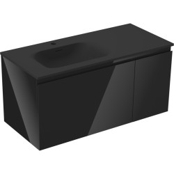 MEXEN/S - Orio kúpeľňová skrinka 90 cm s umývadlom Vela ľavá, 1S, 1D, čierna lesk/čierna mat (91A13-09047-3-BBFF70-W23L71)