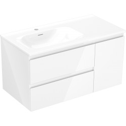 MEXEN/S - Orio kúpeľňová skrinka 90 cm s umývadlom Vela ľavá, 2S, 1D, biela lesk (91A13-09047-3-BBFFF00-W23L00)