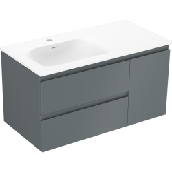MEXEN/S - Orio kúpeľňová skrinka 90 cm s umývadlom Vela ľavá, 2S, 1D, grafit mat/biela mat (91A13-09047-3-BBFFF66-W23L01)