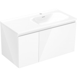 MEXEN/S - Orio kúpeľňová skrinka 90 cm s umývadlom Vela pravá, 1S, 1D, biela lesk (91A13-09047-3-BBFF00-W23P00)