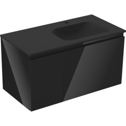 MEXEN/S - Orio kúpeľňová skrinka 90 cm s umývadlom Vela pravá, 1S, 1D, čierna lesk/čierna mat (91A13-09047-3-BBFF70-W23P71)