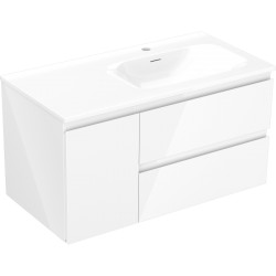 MEXEN/S - Orio kúpeľňová skrinka 90 cm s umývadlom Vela pravá, 2S, 1D, biela lesk (91A13-09047-3-BBFFF00-W23P00)
