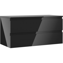 MEXEN/S - Orio kúpeľňová skrinka pod umývadlo 100 cm s doskou, 2 zásuvky, čierna lesk (91A10-10047-2-BFFC70)