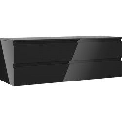 MEXEN/S - Orio kúpeľňová skrinka pod umývadlo 140 cm s doskou, 2 zásuvky, čierna lesk (91A10-14047-2-BFFC70)