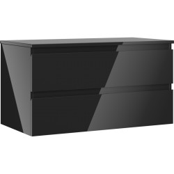 MEXEN/S - Orio kúpeľňová skrinka pod umývadlo 90 cm s doskou, 2 zásuvky, čierna lesk (91A10-09047-2-BFFC70)