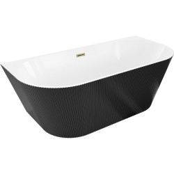 MEXEN/S - Oris voľne stojaca vaňa nástenná reliéf 150 x 75, biela/čierna, sifón a prepad zlatá (52871507575-50)