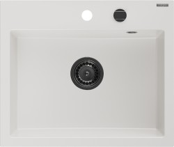 MEXEN/S - Oscar granitový drez 580 x 490 mm, biela, čierny sifón (6519581000-20-B)