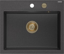 MEXEN/S - Oscar granitový drez 580 x 490 mm, čierna kropenatá, zlatý sifón (6519581000-76-G)