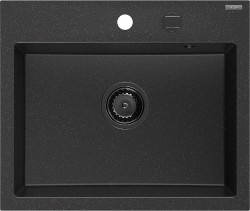 MEXEN/S - Oscar granitový drez 580 x 490 mm, čierna/strieborná metalík, čierny sifón (6519581000-73-B)