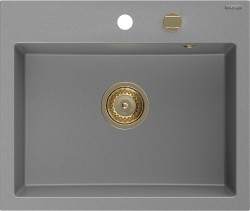 MEXEN/S - Oscar granitový drez 580 x 490 mm, sivá, zlatý sifón (6519581000-71-G)