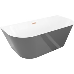 MEXEN/S - Oval Slim voľne stojaca vaňa nástenná 170 x 80, biela/sivá, sifón a prepad meď kartáčovaná (52661708062-65)