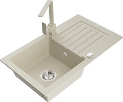 MEXEN/S - Pablo granitový drez 1-miska s odkvapkávačom vrátane batérie Rita, béžový (6510-69-670300-69)