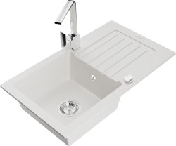 MEXEN/S - Pablo granitový drez 1-miska s odkvapkávačom vrátane batérie Rita, biela (6510-20-670300-00)