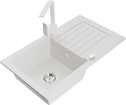 MEXEN/S - Pablo granitový drez 1-miska s odkvapkávačom vrátane batérie Rita, biela (6510-20-670300-20)
