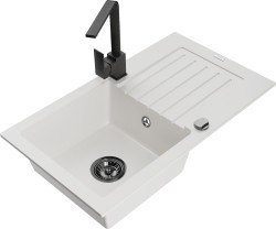 MEXEN/S - Pablo granitový drez 1-miska s odkvapkávačom vrátane batérie Rita, biela (6510-20-670300-70)