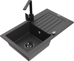 MEXEN/S - Pablo granitový drez 1-miska s odkvapkávačom vrátane batérie Rita, čierny kropenatý (6510-76-670300-70-B)