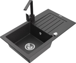 MEXEN/S - Pablo granitový drez 1-miska s odkvapkávačom vrátane batérie Rita, čierny kropenatý (6510-76-670300-76)