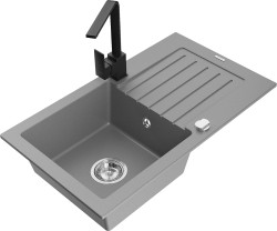 MEXEN/S - Pablo granitový drez 1-miska s odkvapkávačom vrátane batérie Rita, šedý (6510-71-670300-70)