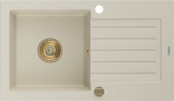 MEXEN/S - Pablo granitový drez 1 s odkvapkávačom 752 x 436 mm, béžová, + zlatý sifón (6510751010-69-G)