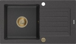 MEXEN/S - Pablo granitový drez 1 s odkvapkávačom 752 x 436 mm, čierna kropenatá, + zlatý sifón (6510751010-76-G)