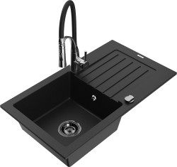 MEXEN/S - Pablo granitový drez 1 s odkvapkávačom vrátane batérie Aster, čierna (6510-77-73450-07-B)