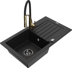 MEXEN/S - Pablo granitový drez 1 s odkvapkávačom vrátane batérie Aster, čierna (6510-77-73450-57-B)