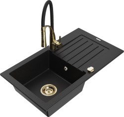 MEXEN/S - Pablo granitový drez 1 s odkvapkávačom vrátane batérie Aster, čierna (6510-77-73450-57-G)
