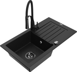 MEXEN/S - Pablo granitový drez 1 s odkvapkávačom vrátane batérie Aster, čierna (6510-77-73450-70-B)