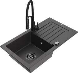 MEXEN/S - Pablo granitový drez 1 s odkvapkávačom vrátane batérie Aster, čierna kropenatá (6510-76-73450-70-B)