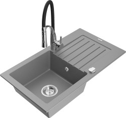 MEXEN/S - Pablo granitový drez 1 s odkvapkávačom vrátane batérie Aster, šedá (6510-71-73450-07)