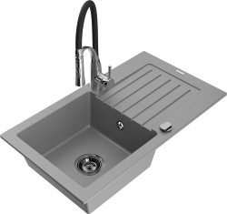 MEXEN/S - Pablo granitový drez 1 s odkvapkávačom vrátane batérie Aster, šedá (6510-71-73450-07-B)