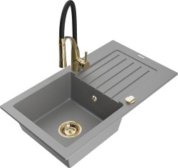 MEXEN/S - Pablo granitový drez 1 s odkvapkávačom vrátane batérie Aster, šedá (6510-71-73450-57-G)