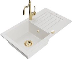 MEXEN/S - Pablo granitový drez 1 s odkvapkávačom vrátane batérie Carla, biela (6510-20-670700-50)